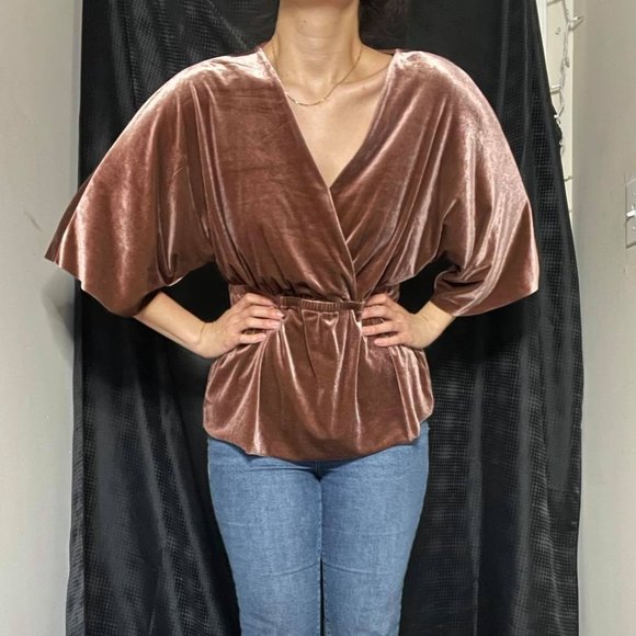 Halogen Tops - Halogen Velvet Pink V Neck Top